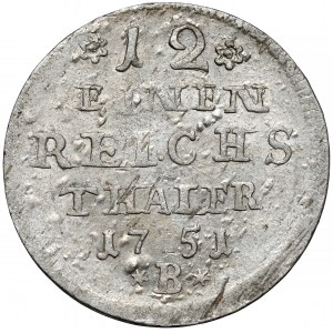 Śląsk, Fryderyk II Wielki, 1/12 talara 1751-B, Wrocław