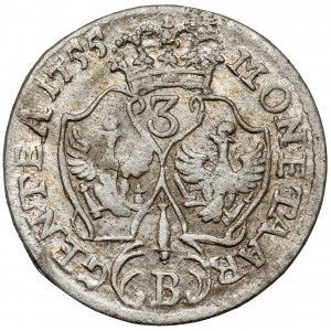 Śląsk, Fryderyk II Wielki, 3 krajcary 1755-B, Wrocław