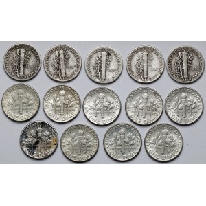 USA, Dime 1943-1964 - zestaw (14szt)