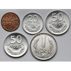 2-50 groszy i 1 złoty 1938-1985 - zestaw (5szt)