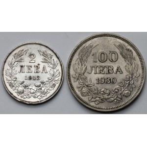 Bułgaria, 2 i 100 leva 1913-1930 - zestaw (2szt)