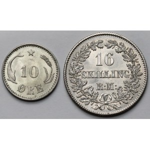 Dania, 16 skilling i 10 ore 1857-1905 - zestaw (2szt)