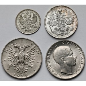 Rosja, Albania i Jugosławia, 5-15 kopiejek 1912-1915, 1/2 lek 1926 i 10 dinara 1938 - zestaw (4szt)