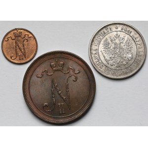 Finlandia, 1-10 pennia i 1 markaa 1874-1914 - piekne - zestaw (3szt)