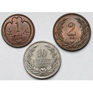 Austria, Franciszek Józef I, 1-10 halerzy 1895-1902 - zestaw (3szt)