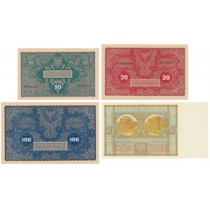 10, 20 i 100 mkp 08.1919 i 50 zł 1929 - zestaw (4szt)