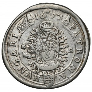 Węgry, Leopold I, 15 krajcarów 1677 KB, Kremnica