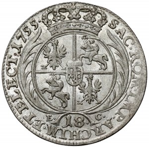 August III Sas, Ort Lipsk 1755 EC - wąskie popiersie - rzadkie