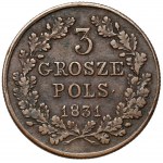 Powstanie Listopadowe, 3 grosze 1831 KG - bez listka - rzadkie