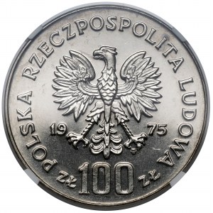 Próba NIKIEL 100 złotych 1975 Modrzejewska - mała głowa