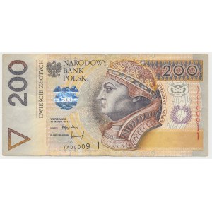 200 zł 1994 - YA - seria zastępcza - niski numer 0000911