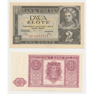 2 zł 1936 AP i 1 zł 1946 - zestaw (2szt)