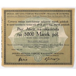 WAGON Sp. Akc. Fabryki Wagonów, Em.4, 5x 1.000 mk 1921 - RZADKOŚĆ