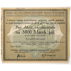 WAGON Sp. Akc. Fabryki Wagonów, Em.4, 5x 1.000 mk 1921 - RZADKOŚĆ