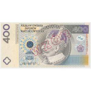 PWPW 400 złotych 1996 - WZÓR na awersie - w oryginalnym FOLDERZE emisyjnym - RZADKOŚĆ