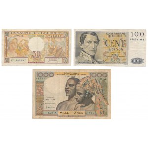 Belgium, 50 & 100 Francs & West African States, 1.000 Francs (3pcs)