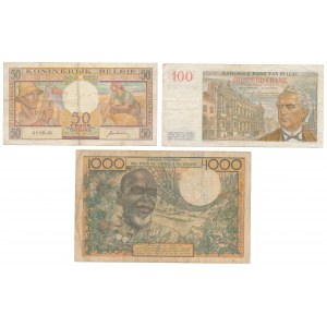 Belgium, 50 & 100 Francs & West African States, 1.000 Francs (3pcs)