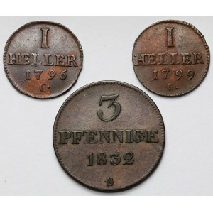 Saksonia, Halerze 1796-1799 i 3 fenigi 1832 - zestaw (3szt)
