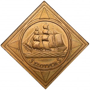Klipa BRĄZ 5 złotych 1936 Żaglowiec - rzadkość