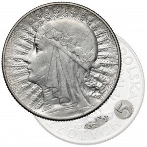 Głowa Kobiety 5 złotych 1932 ze znakiem, Warszawa - rzadkie