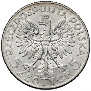 Głowa Kobiety 5 złotych 1932 ze znakiem, Warszawa - rzadkie