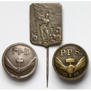 II RP, Odznaki, Polska Partia Socjalistyczna - zestaw (3szt)