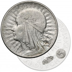Głowa Kobiety 5 złotych 1932 ze znakiem, Warszawa - rzadkie
