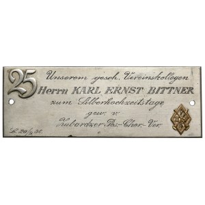 Łódź, Plakieta jubileuszowa na 25 rocznicę - Karl Ernst Bittner 1938