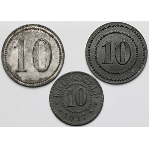 Boguszów, Łambinowice, Słubice, 10 fenigów - zestaw (3szt)