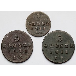 Księstwo Warszawskie, 1-3 grosze 1811-1814 - zestaw (3szt)