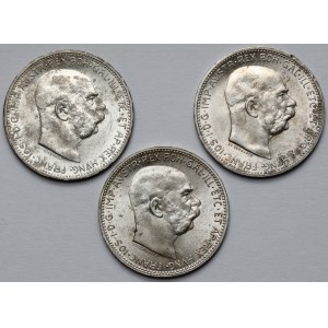 Austria, Franciszek Józef I, Korona 1913-1916 - zestaw (3szt)