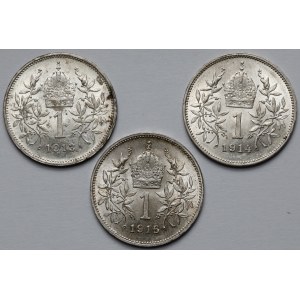 Austria, Franciszek Józef I, Korona 1913-1916 - zestaw (3szt)