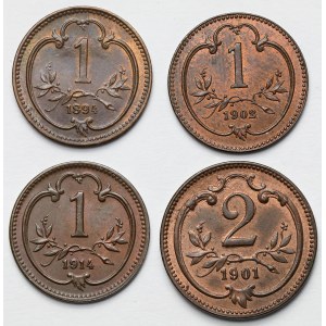 Austria, Franciszek Józef I, 1-2 halerze 1894-1914 - zestaw (4szt)