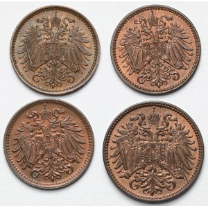 Austria, Franciszek Józef I, 1-2 halerze 1894-1914 - zestaw (4szt)