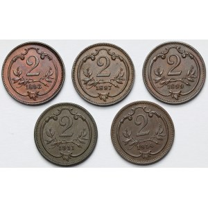 Austria, Franciszek Józef I, 2 halerze 1893-1914 - zestaw (5szt)