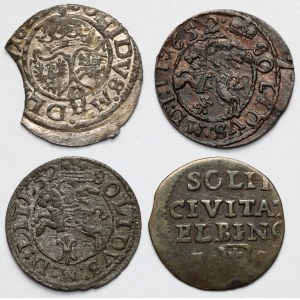 Zygmunt III Waza, Jan II Kazimierz i August III Sas, Szelągi Wilno i Elbląg - zestaw (4szt)