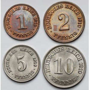 Niemcy, 1-10 fenigów 1910 - zestaw (4szt)
