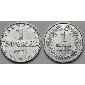 Weimar, 1 marka 1924-J i 1925-E - zestaw (2szt)