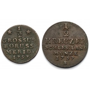 Śląsk i Prusy Południowe, 1/2 krajcara i Półgrosz 1797-B, Wrocław - zestaw (2szt)