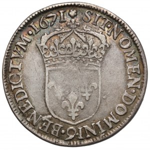 Francja, Ludwik XIV, 1/2 ecu 1671 - 9, Rennes - rzadkość