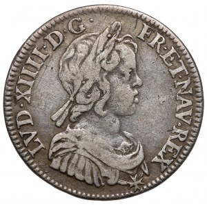 Francja, Ludwik XIV, 1/4 ecu 1644-A, Paryż