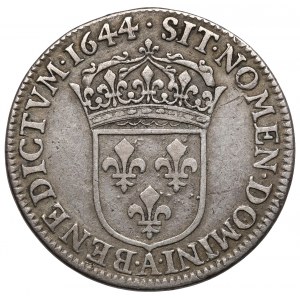 Francja, Ludwik XIV, 1/4 ecu 1644-A, Paryż