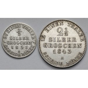Niemcy, Friedrich Wilhelm IV, 1/2 i 2-12 grosza srebrnego 1843-1851 - zestaw (2szt)