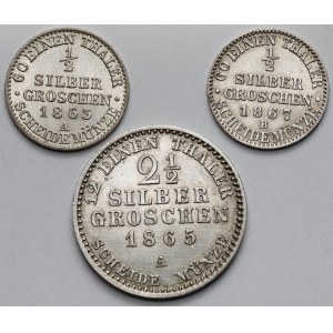 Niemcy, Wilhelm I, 1/2 i 2-12 grosza srebrnego 1863-1867 - zestaw (3szt)