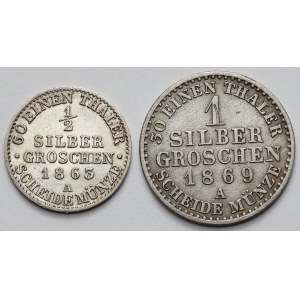 Niemcy, Wilhelm I, 1/2 i 1 grosz srebrny 1863-1869 - zestaw (2szt)