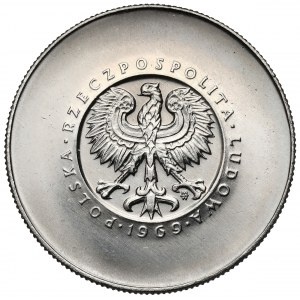 Próba NIKIEL 10 złotych 1969, 25. rocznica PRL - małe napisy