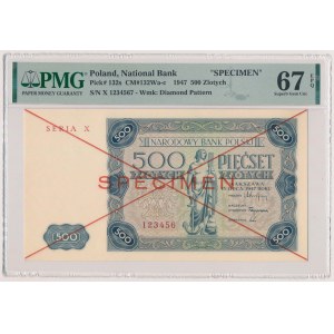 500 złotych 1947 - SPECIMEN - X 123456 - rzadka PIERWSZA połowa wzoru