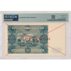 500 złotych 1947 - SPECIMEN - X 123456 - rzadka PIERWSZA połowa wzoru