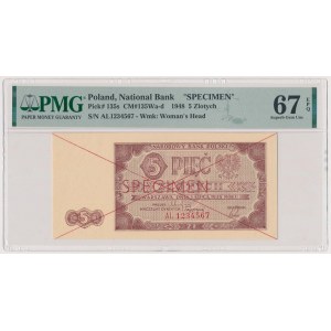 5 złotych 1948 - SPECIMEN - AL 1234567