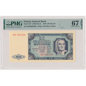 20 złotych 1948 - HM 9803... papier PLASTYFIKOWANY jasny